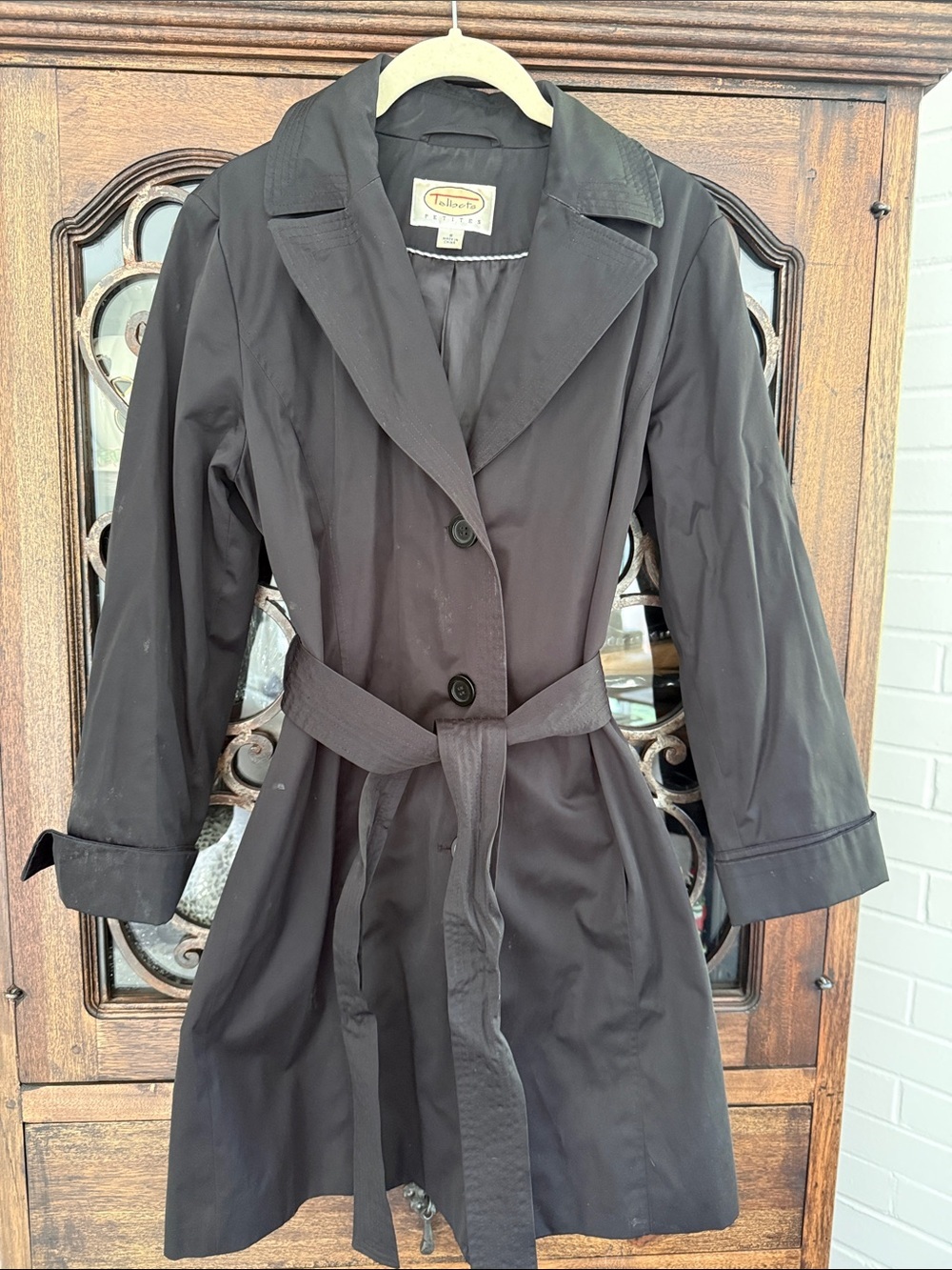 Talbots Black Classic Belted Trench Coat